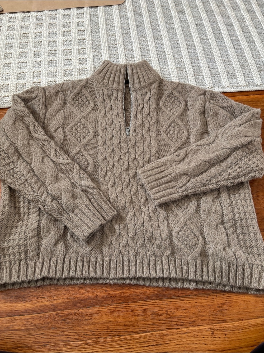 Jenni Kayne Wool Blend Cable Knit Half-Zip Sweater - Taupe